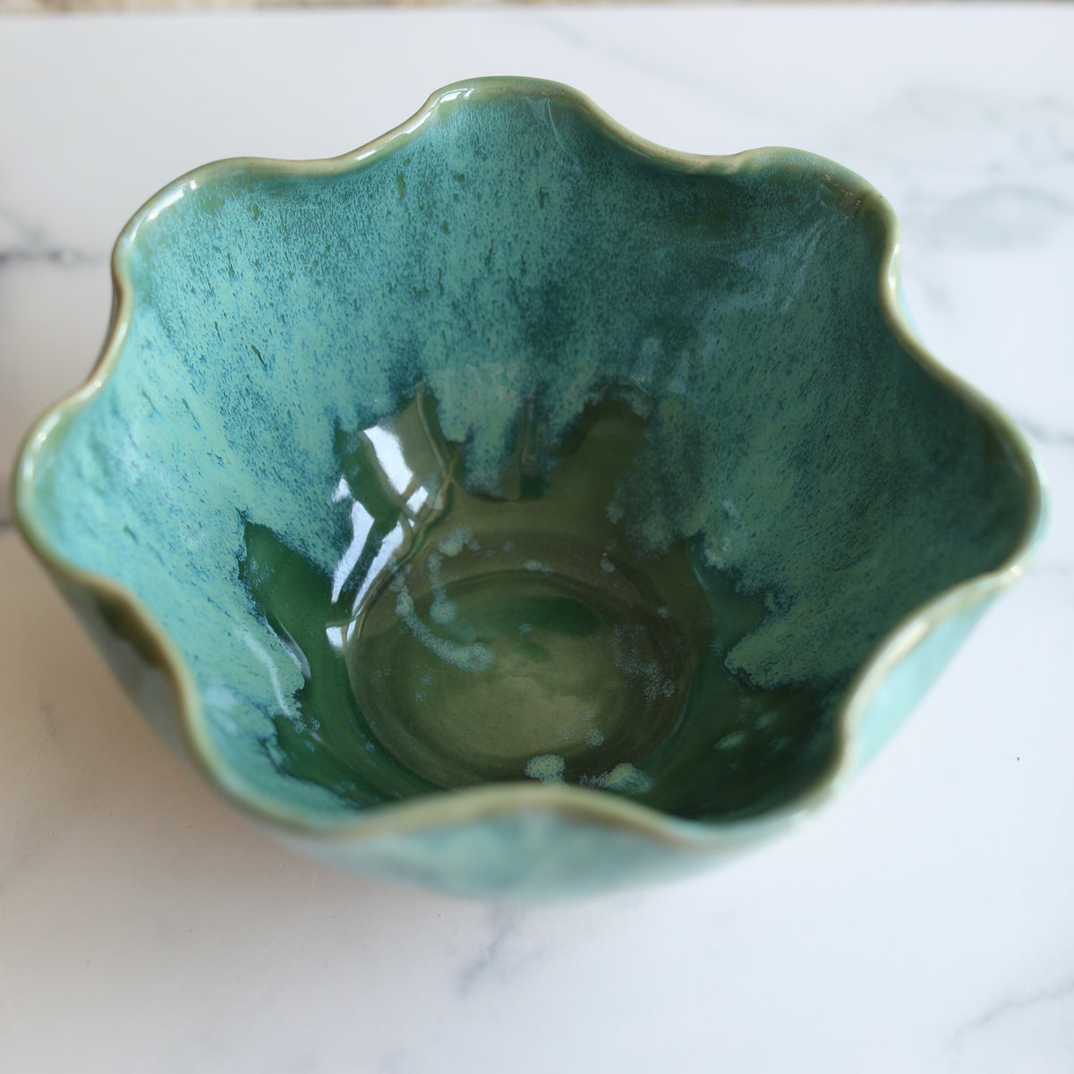 Large frilly Green Brush Bowl