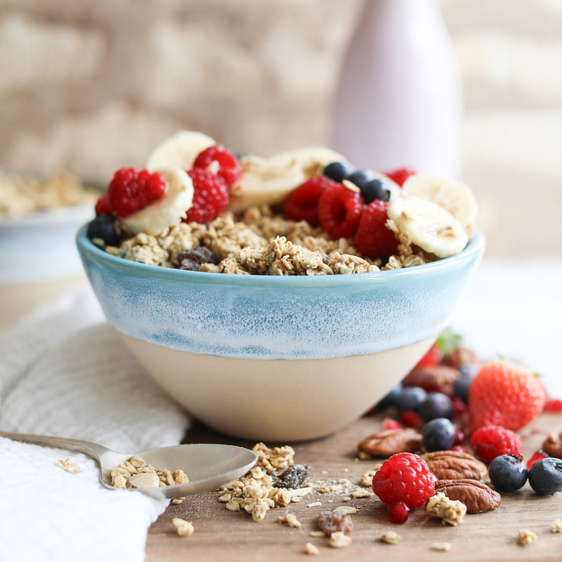 Blue handmade porridge bowl from Glosters.